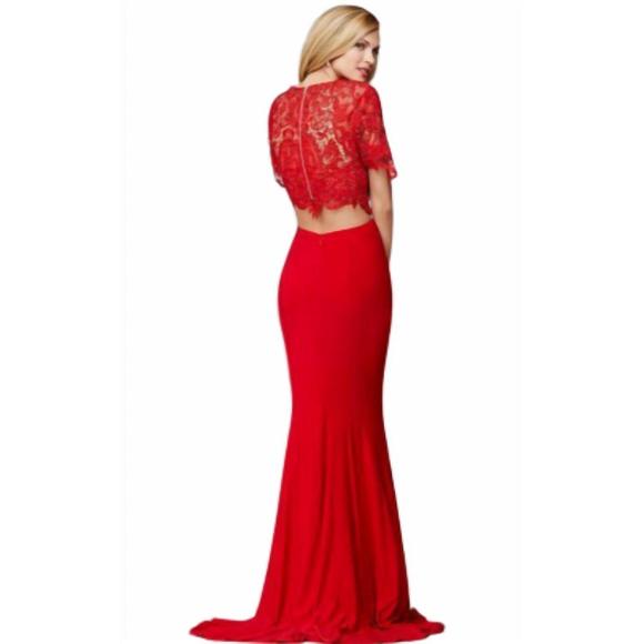 NEW JOVANI 2 piece lace top with skirt in red - Picture 3 of 3
